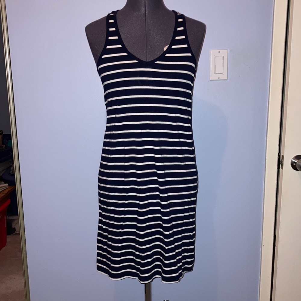 JOE FRESH razor back blue and white striped summer dress. EUC and size XS.